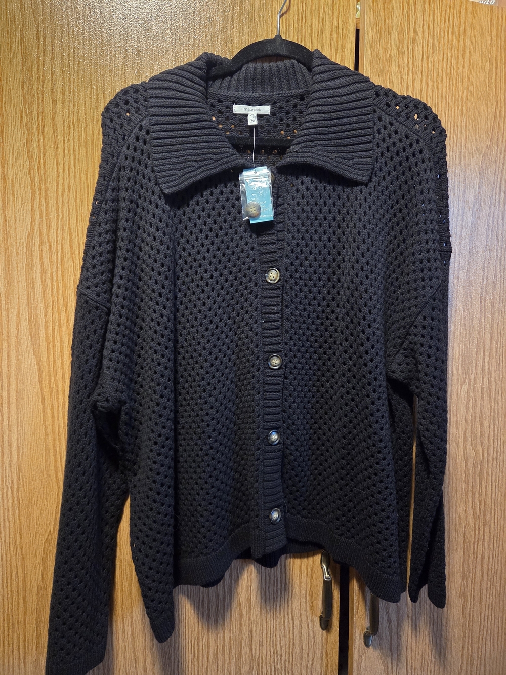 Maurices Black Open Weave Button-Front Cardigan
